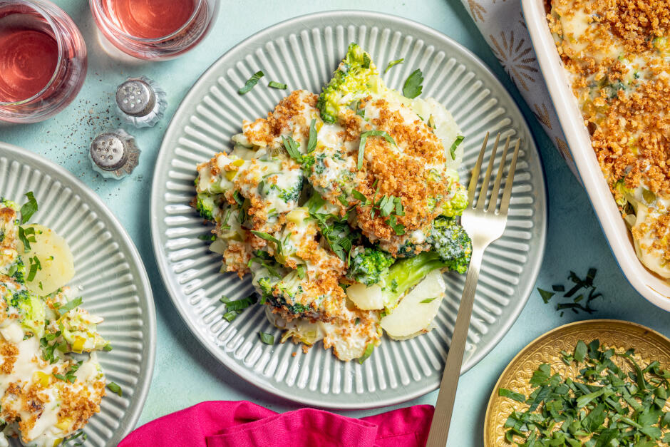 Broccoli, Leek & Potato Gratin