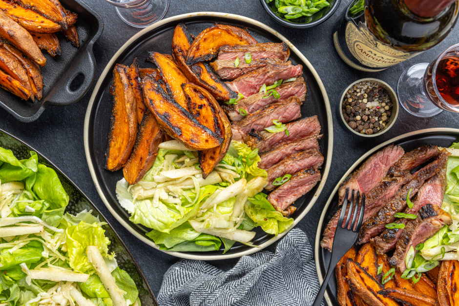 Grass-Fed Strip Loin Steak with Kyoto-Style Sweet Potatoes