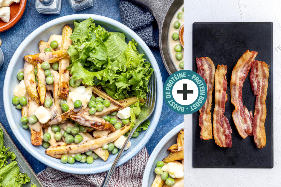 Boost de protéines | Poutine au bacon et aux légumes rôtis