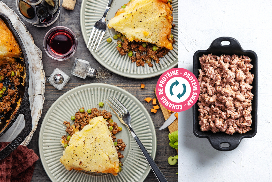 Échange de protéine | Parmentier de porc dans une poêle