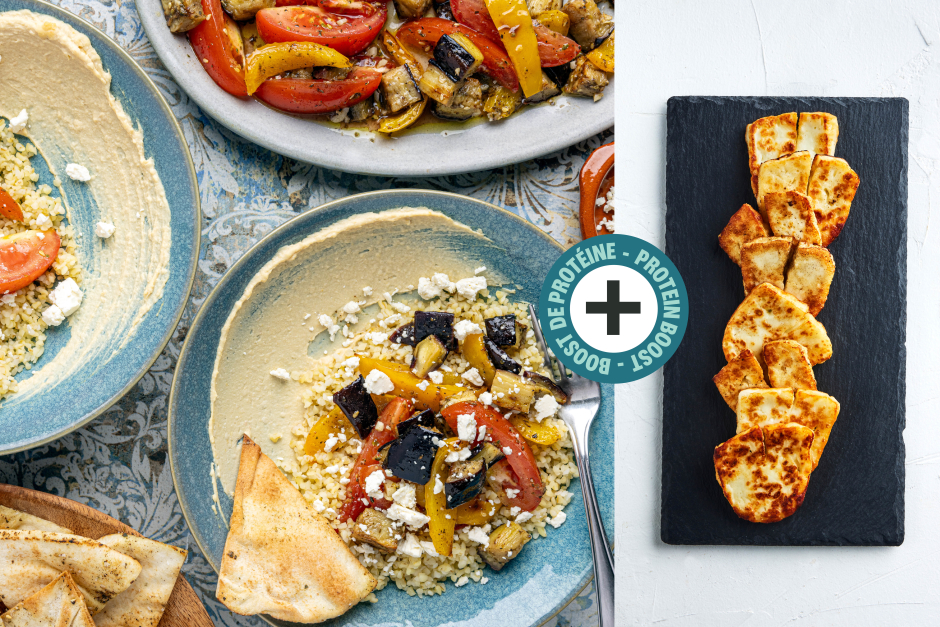 Protein Boost | Warm Za’atar-Roasted Vegetable & Halloumi Bulgur Bowls