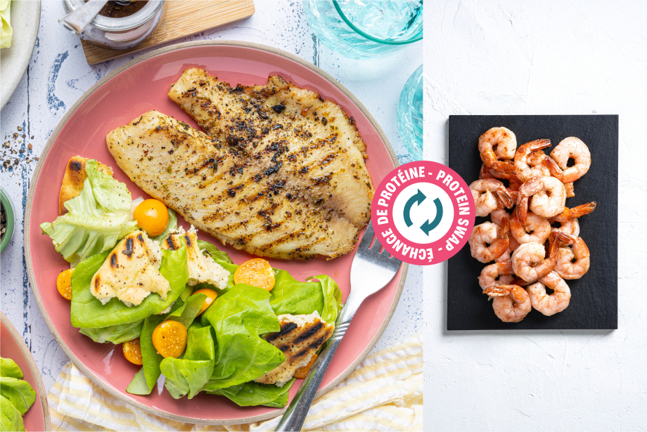 Protein Swap | Ground Cherry Fattoush Salad with Shrimp