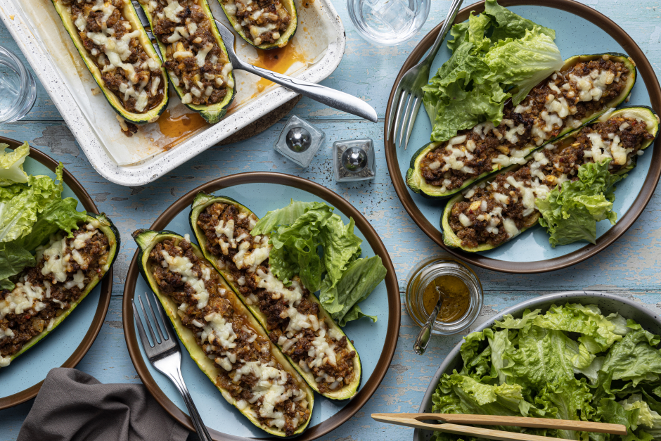 Ground Beef & Tomato Zucchini Boats