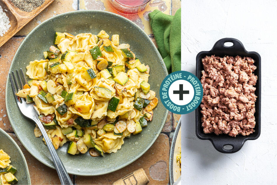 Boost de protéines | Tortellinis aux trois fromages primavera avec chair à saucisse