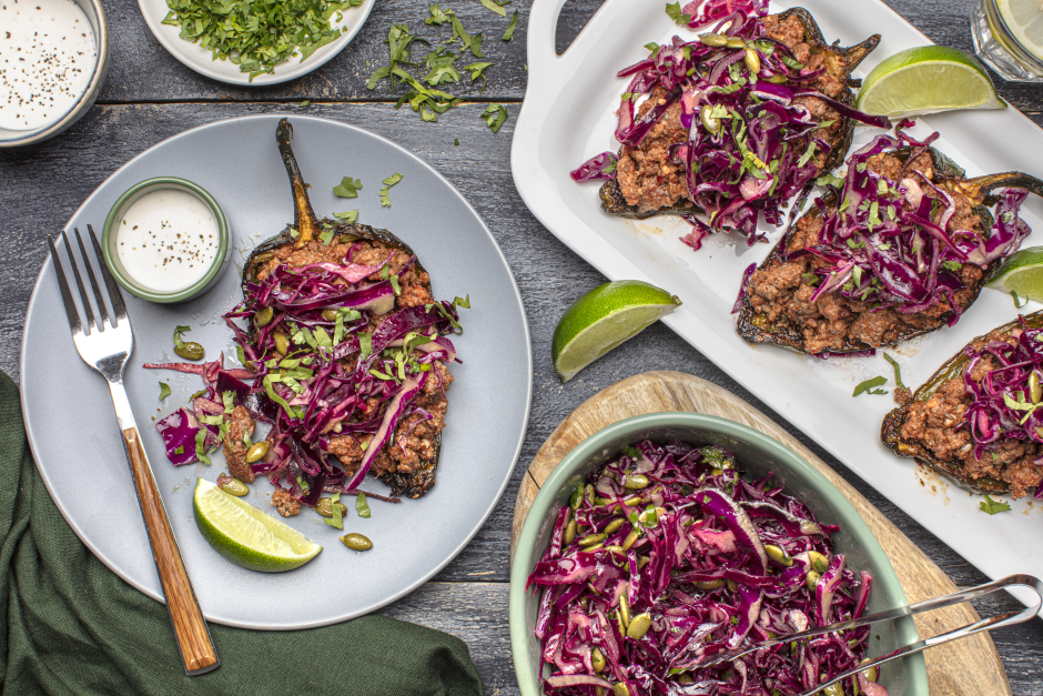 Keto: Ground Beef Stuffed Poblanos