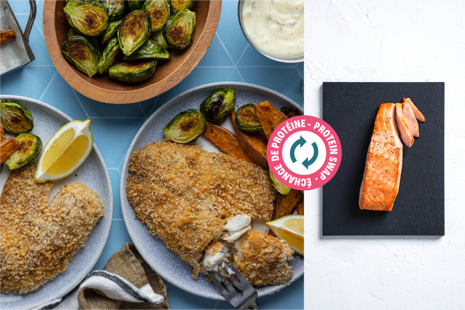Échange de protéine | Saumon pané à la mode du Sud avec mayo aux câpres citronnée