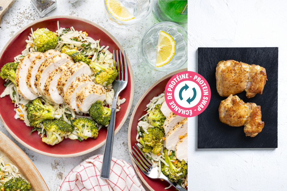 Protein Swap | Fragrant Sheet Pan Chicken Thighs & Roasted Broccoli-Peanut Salad