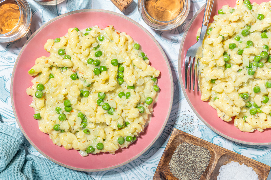 Mac ’n’ Cheese aux choux-fleurs et petits pois