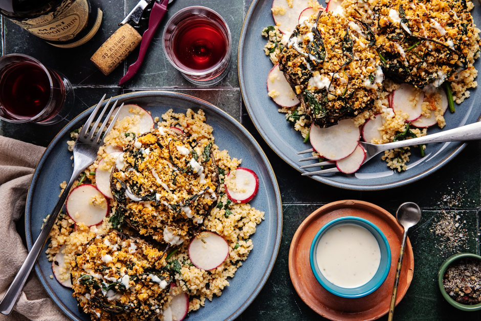 Stuffed Portobello Mushrooms over Savoury Grains