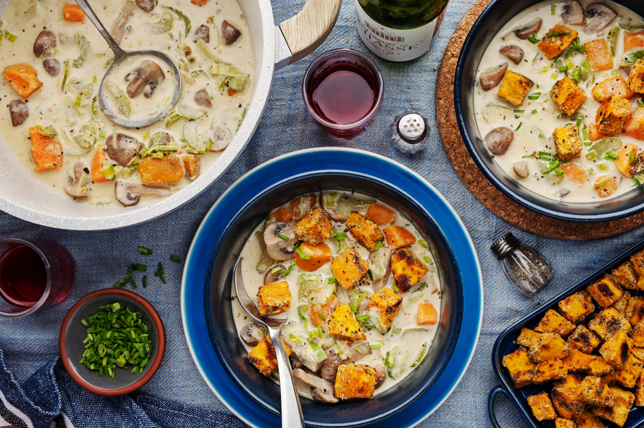 Creamy Mushroom, Leek & Sweet Potato Chowder