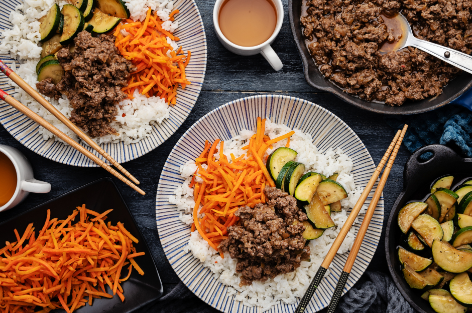 Korean-Style Ground Beef & Pear Bulgogi Bibimbap