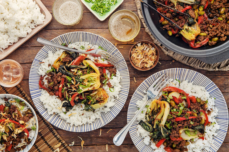 Sauté de bœuf haché et légumes au ponzu