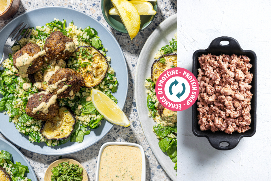 Échange de protéine | Mezze de boulettes de porc et d'aubergines style Afrique du Nord