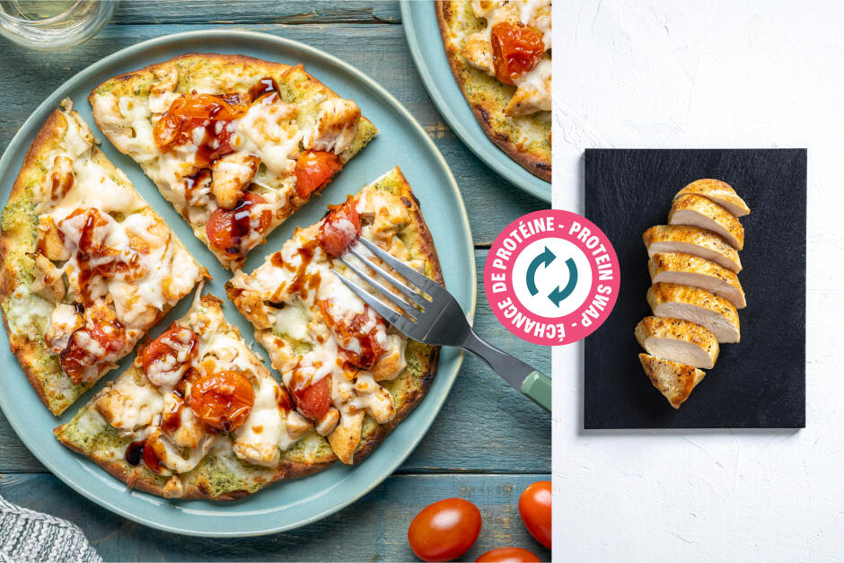 Protein Swap | Quick Chicken Caprese Flatbreads