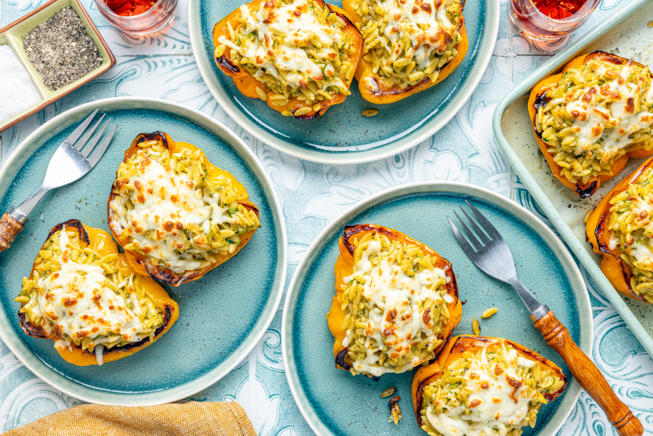 Poivrons farcis à l’orzo crémeux et fromagé