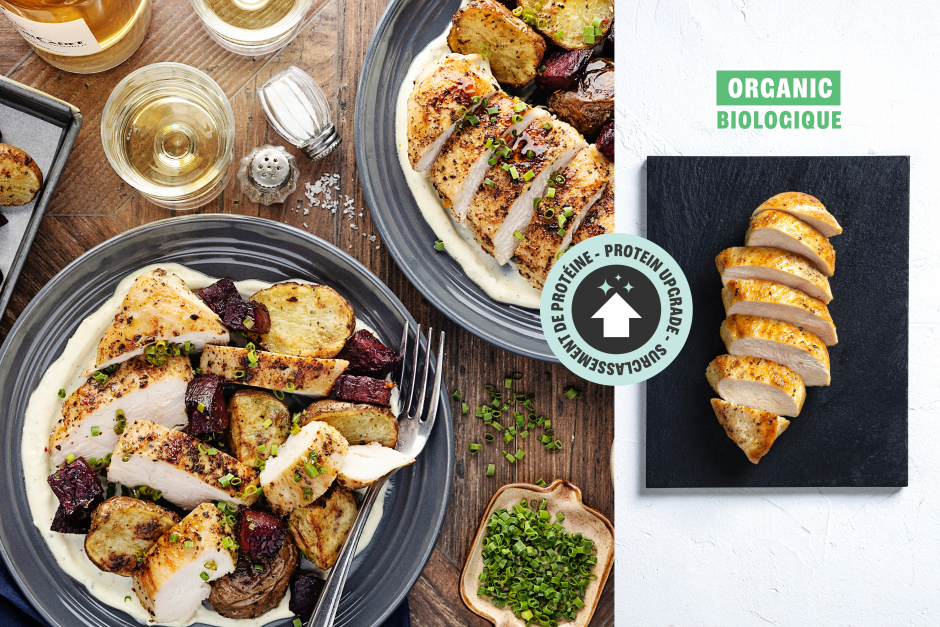 Surclassement de protéine | Poitrines de poulet BIO printanières avec betteraves et pommes de terre