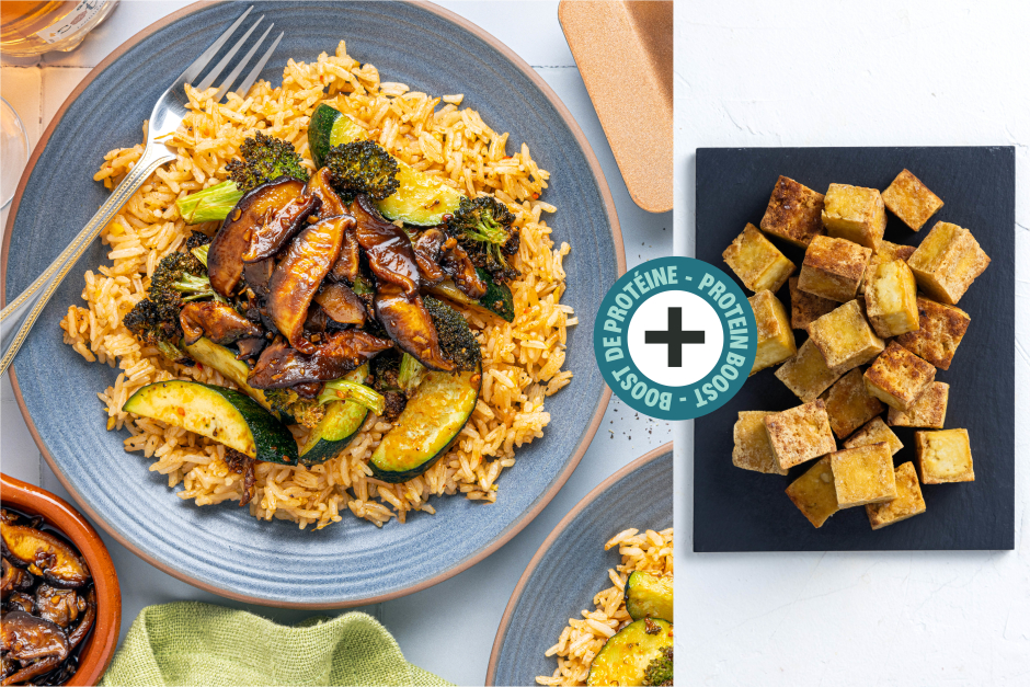 Protein Boost | Tofu & Saucy Shiitake Mushrooms over Roasted Veggies