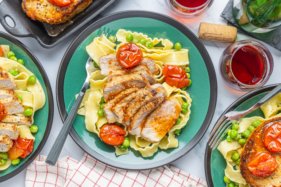 Quick-Broiled Pork Chops & Cherry Tomatoes