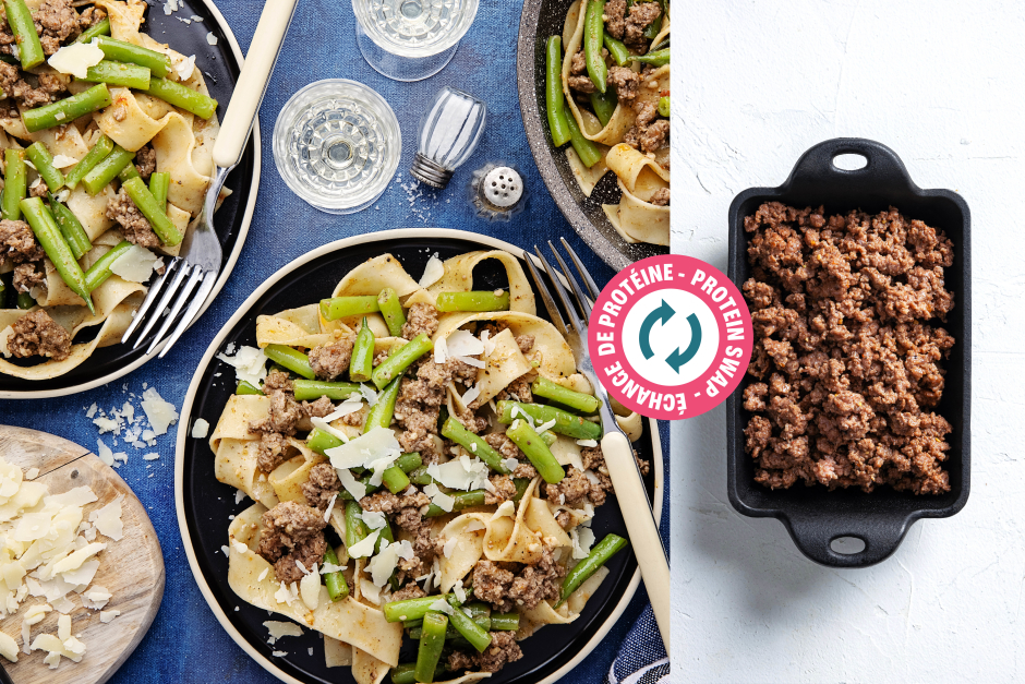 Protein Swap | Fast Fresh Pappardelle, Ground Beef & Green Beans