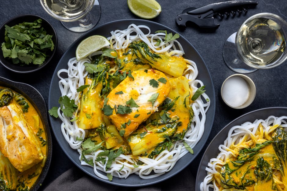 Flétan poêlé dans un laksa piquant