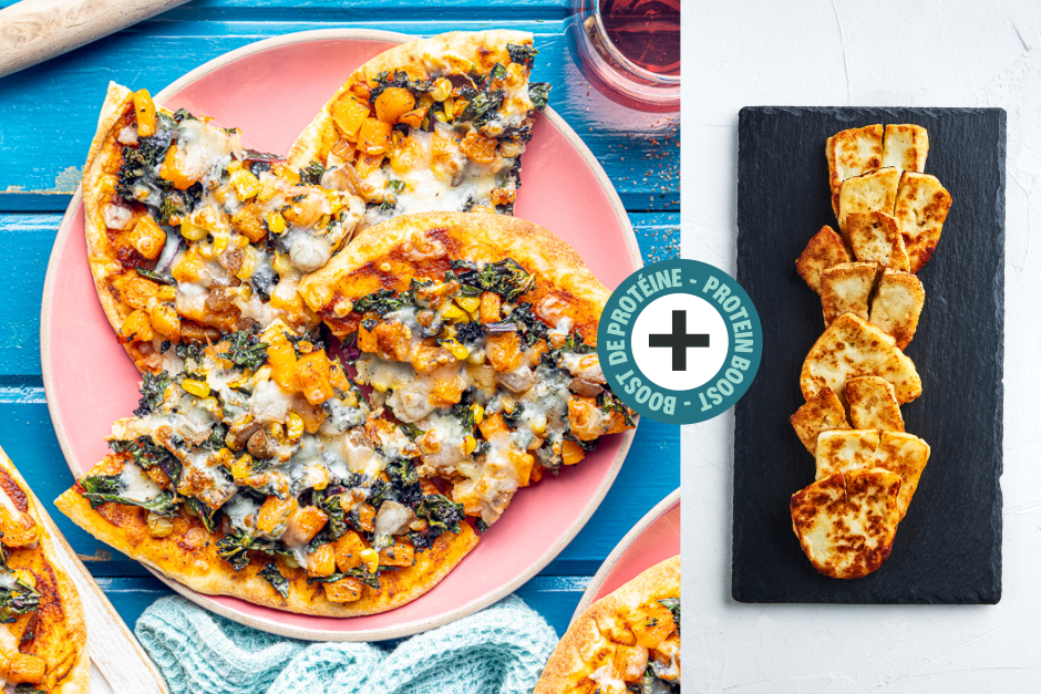 Boost de protéines | Pains plats au halloumi et aux légumes d'automne aux épices BBQ