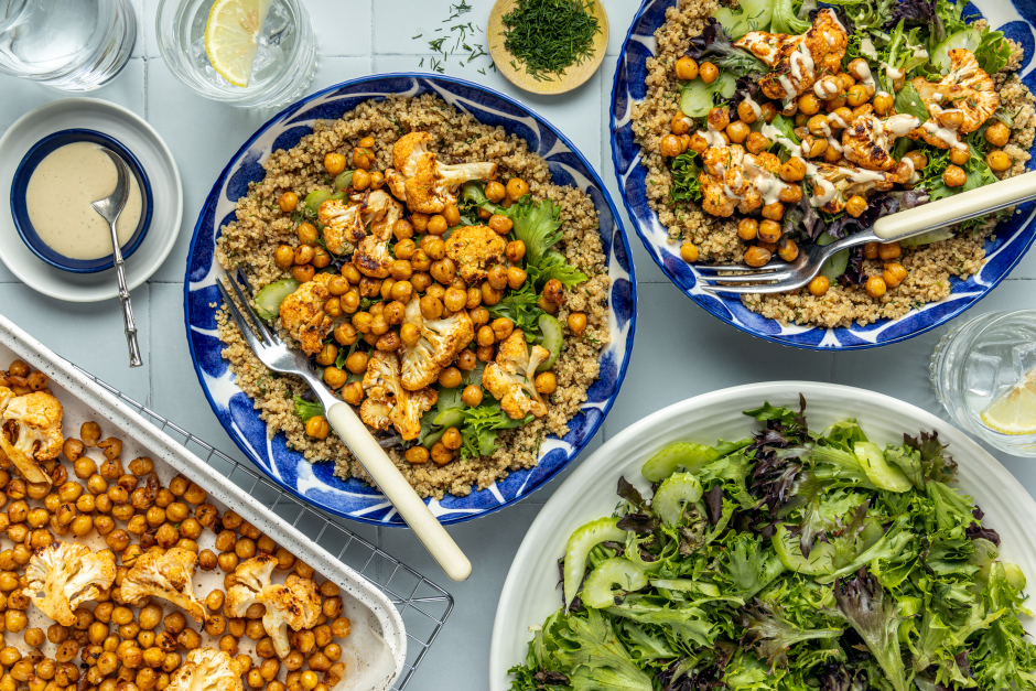 Spicy Roasted Chickpea & Cauliflower Buffalo Bowls