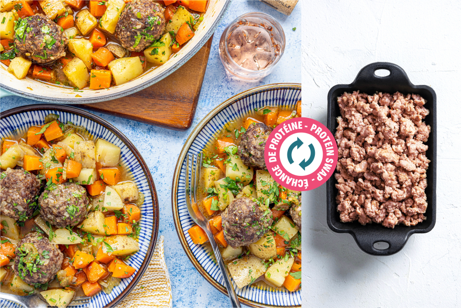 Échange de protéine | Ragoût de boulettes de porc à la québécoise
