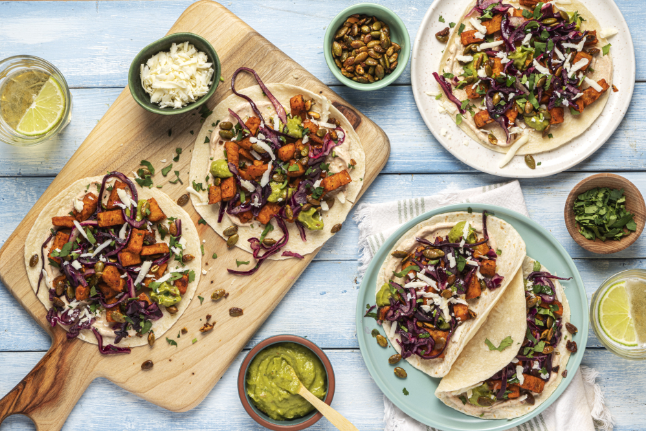 Roasted Sweet Potato Tacos with Cabbage Slaw