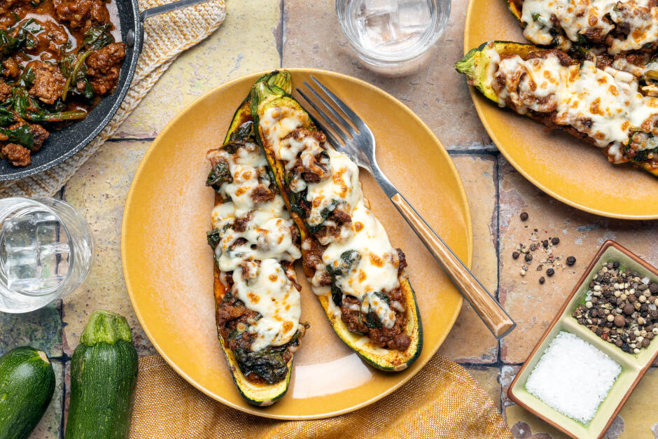Cheezy Tex-Mex Beef Zucchini Boats