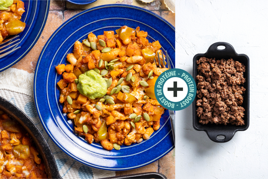 Protein Boost | Cheesy Beef, White Bean & Tomatillo Skillet