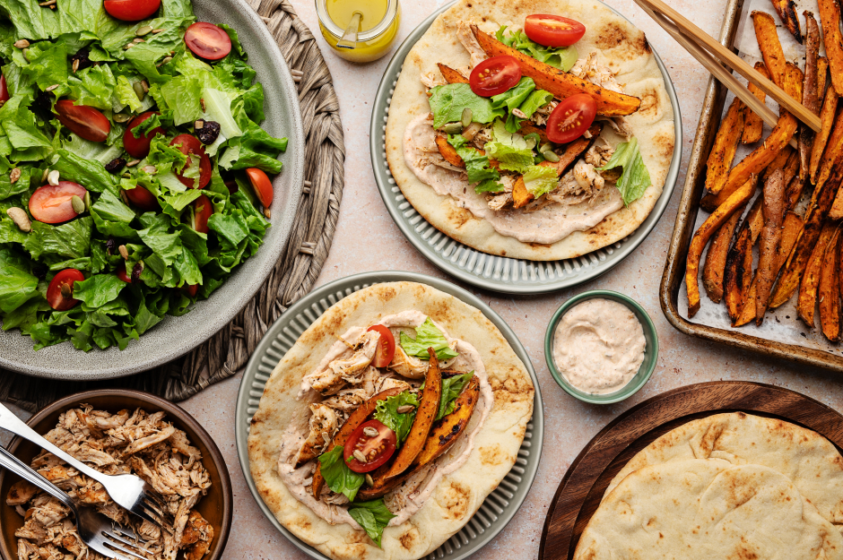 Lemony Sheet Pan Chicken & Sweet Potato Naanwiches