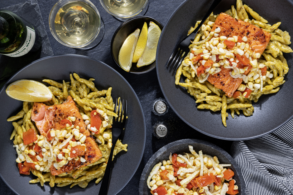 L’Artisan: Steelhead Trout over Creamy Pesto Trofie