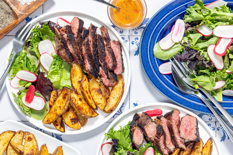 Seared Steaks with Greek Lemon Potatoes