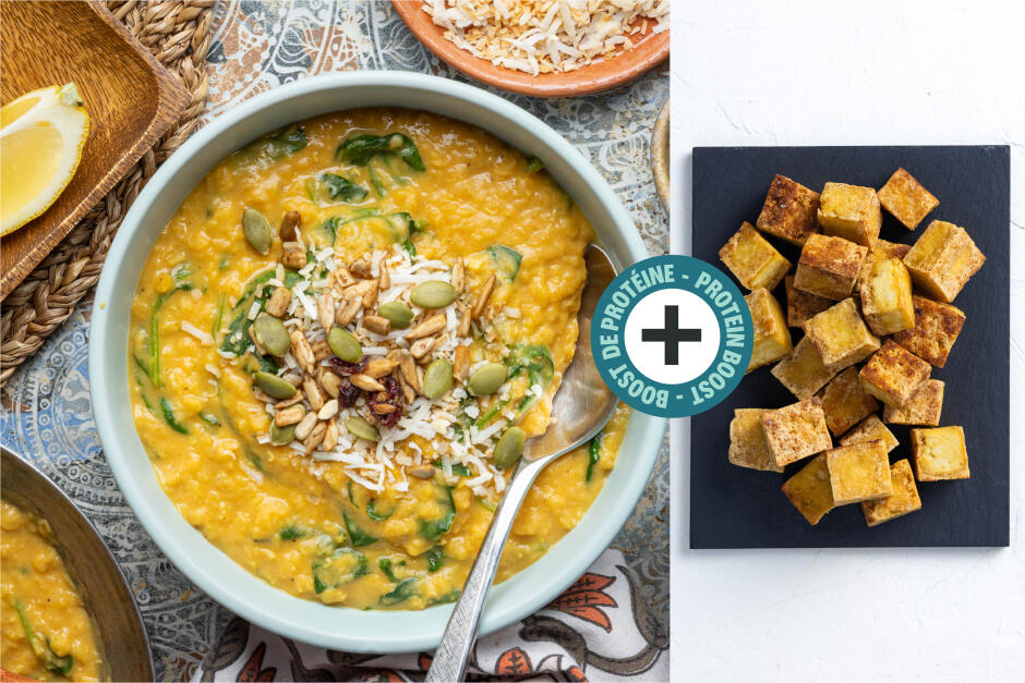 Boost de protéines | Soupe mulligatawny végane avec tofu