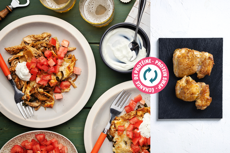 Échange de protéine | Poêlée d’enchiladas fromagée aux hauts de cuisses de poulet