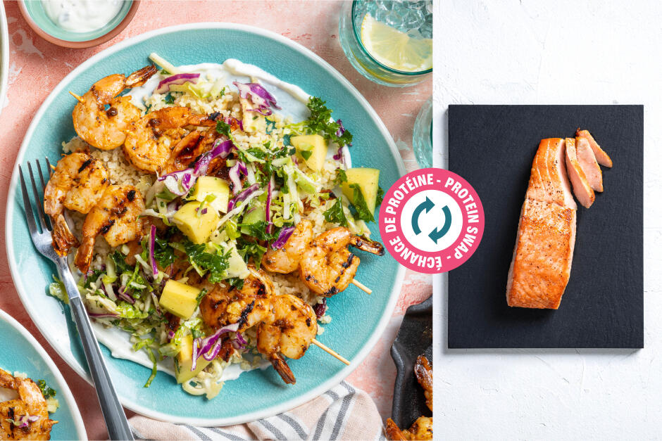 Protein Swap | BBQ Mango-Tandoori Salmon Skewers