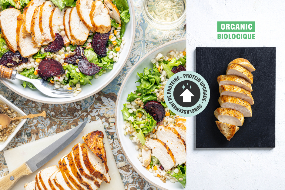 Surclassement de protéine | Poitrines de poulet BIO, betteraves rôties et salade de couscous perlé