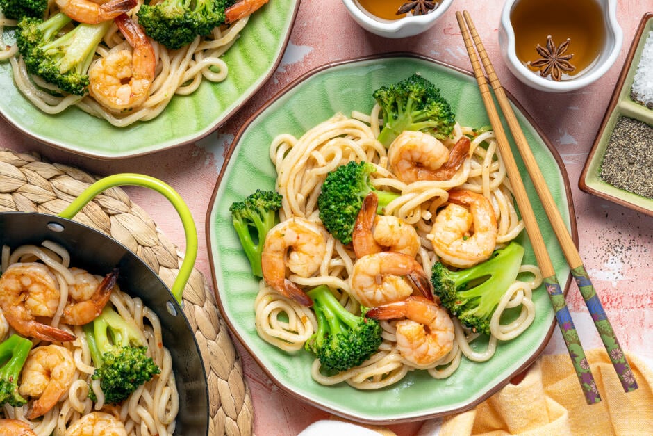 Nouilles aux crevettes rapido sauce à l'orange et à l'huile de sésame