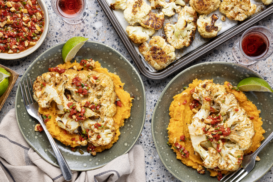 Cauliflower ‘Steaks’ with Sweet Potato Mash