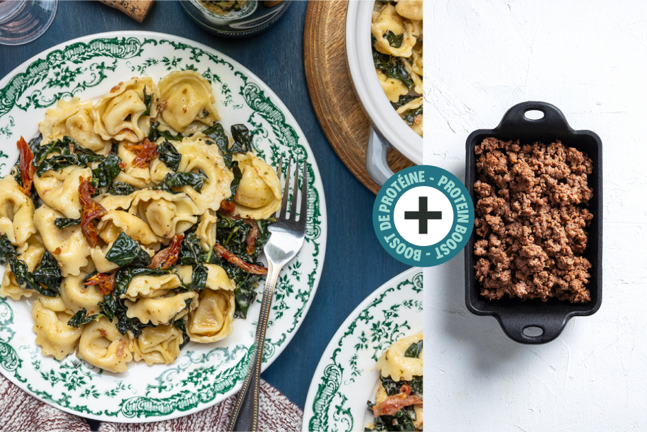 Protein Boost | Creamy Pesto Rosso Tortellini with Ground Beef