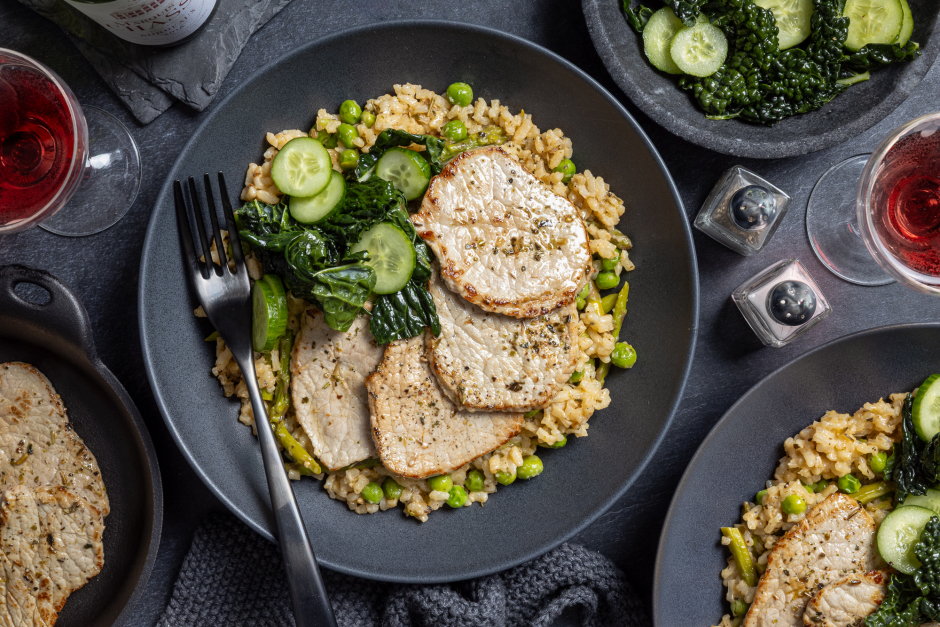 Veal Cutlets over Roasted Garlic Risotto