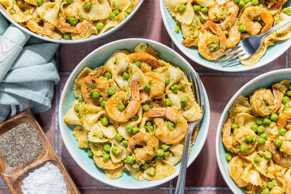 Farfalles aux crevettes à l'ail express