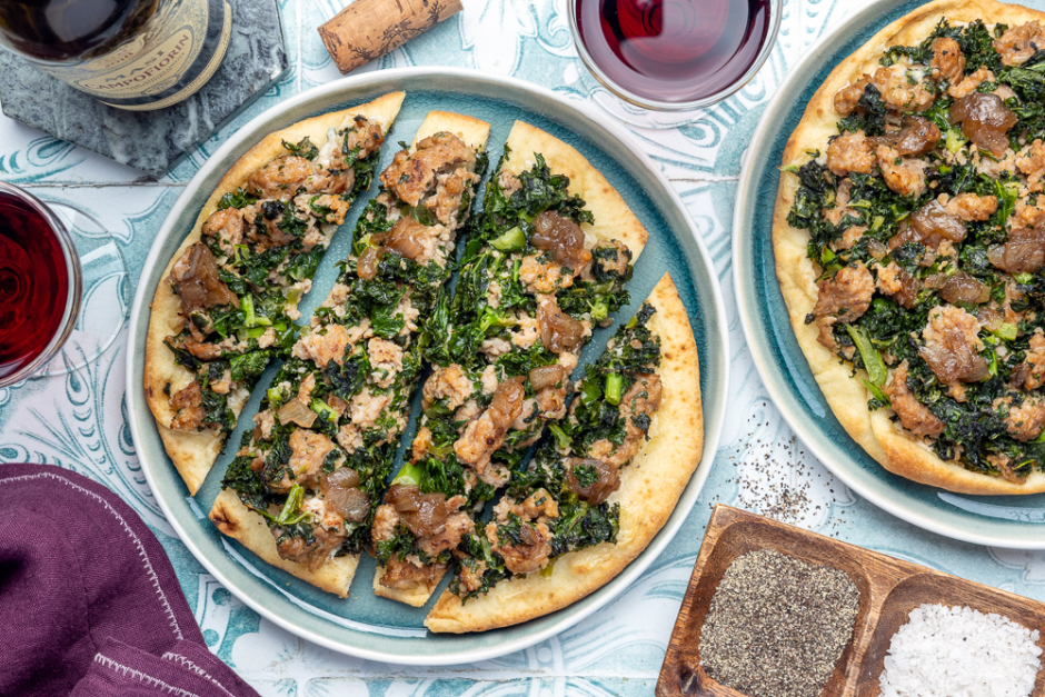 Sausage, Caramelized Onion & Kale Flatbreads