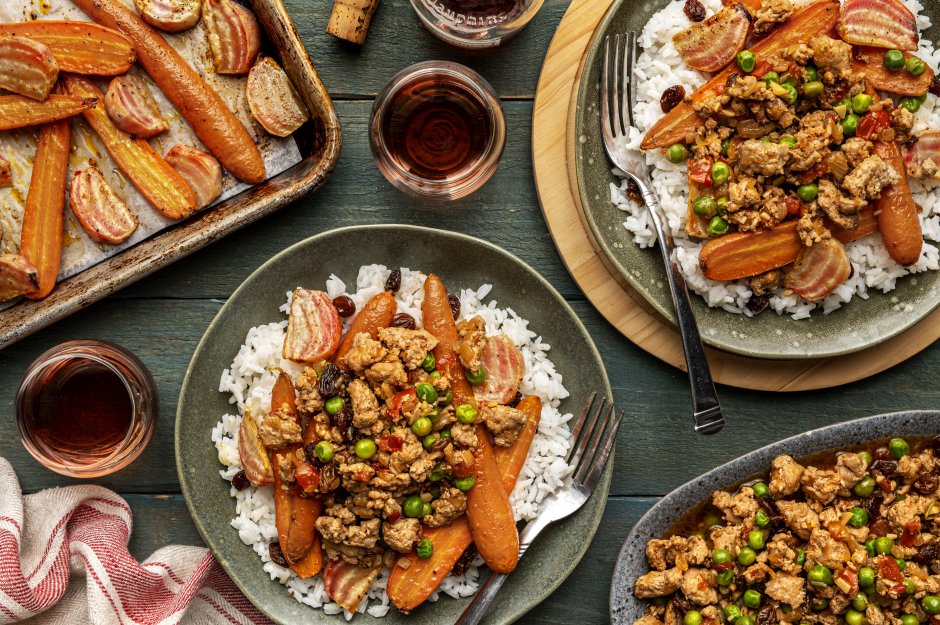 Filipino-Style Pork Picadillo with Roasted Chioggia Beets