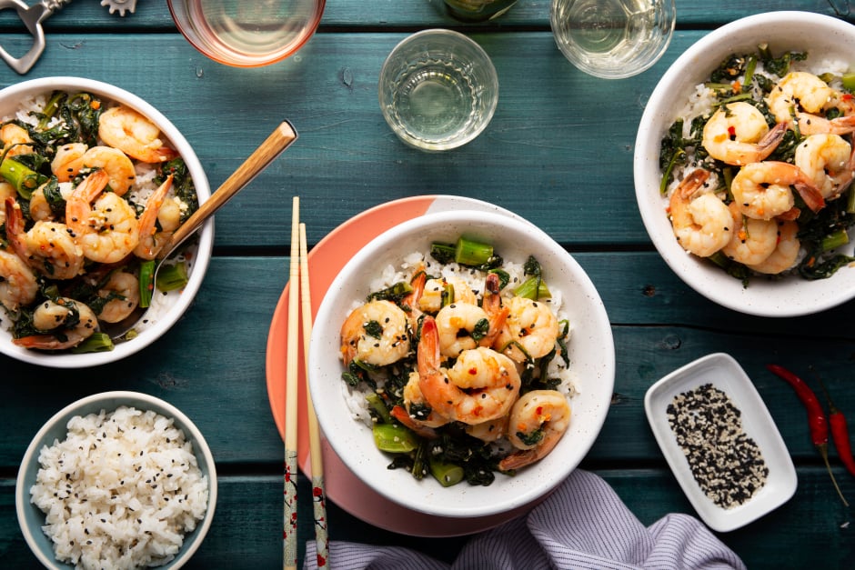 Sauté chinois de crevettes et légumes