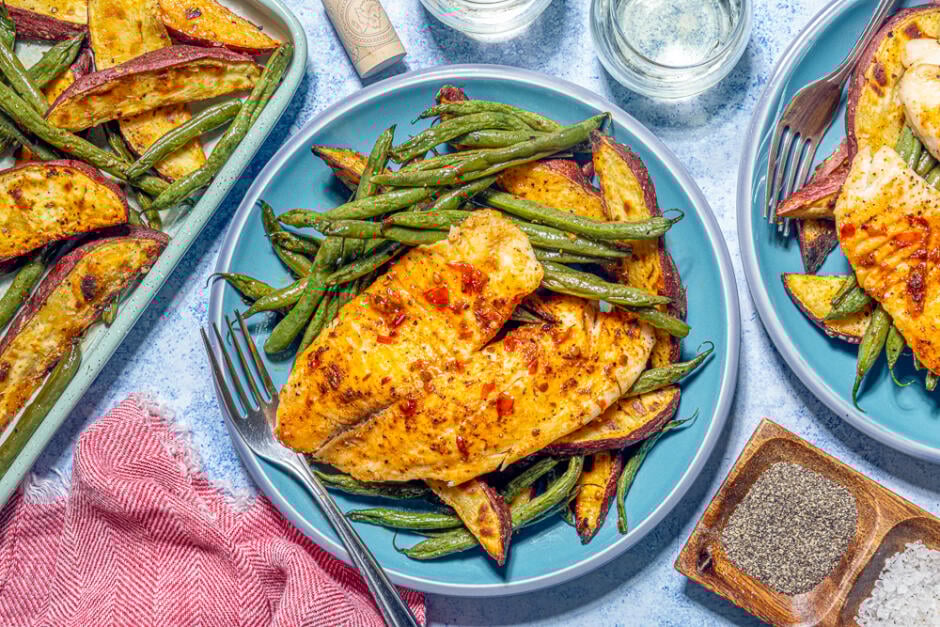 Spicy Maple Tilapia Sheet Pan