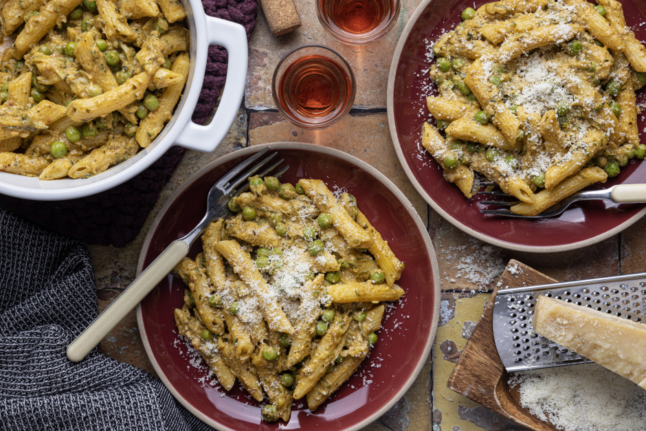 Fast Fresh Penne with Basil Pesto Mascarpone