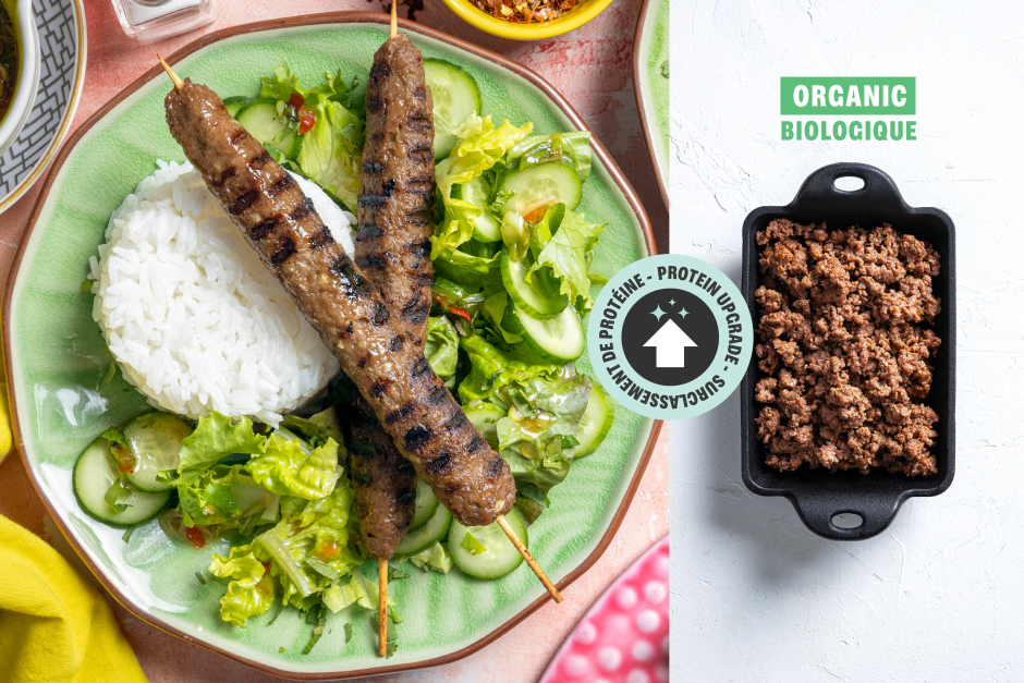 Surclassement de protéine | Brochettes de larb de bœuf BIO grillé