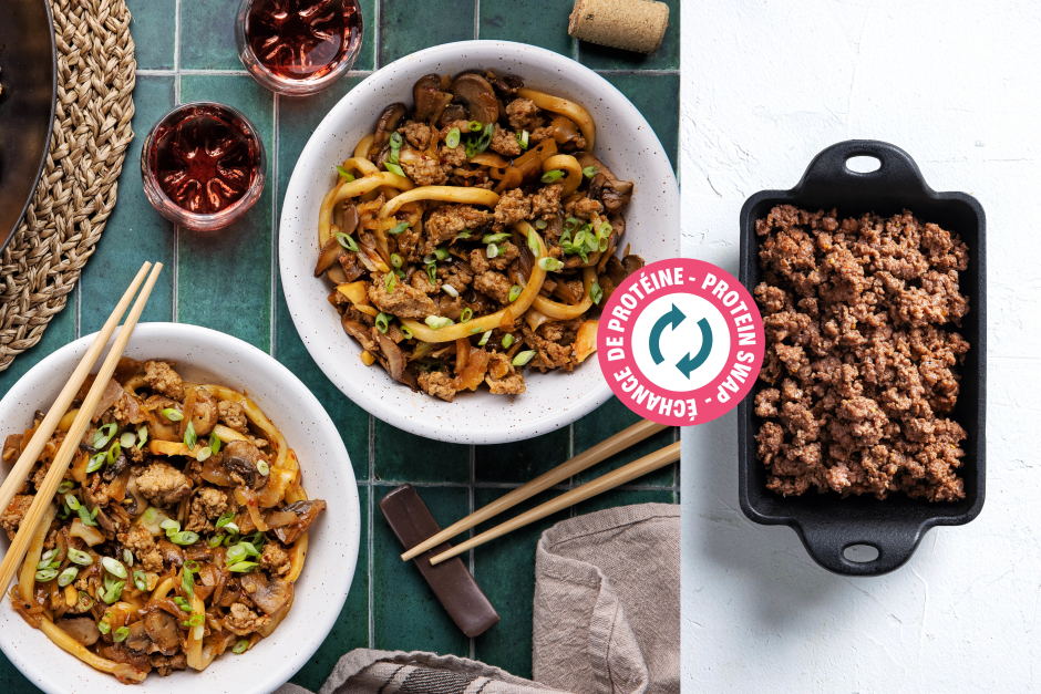 Protein Swap | Quickie Sticky Ground Beef Udon Noodles