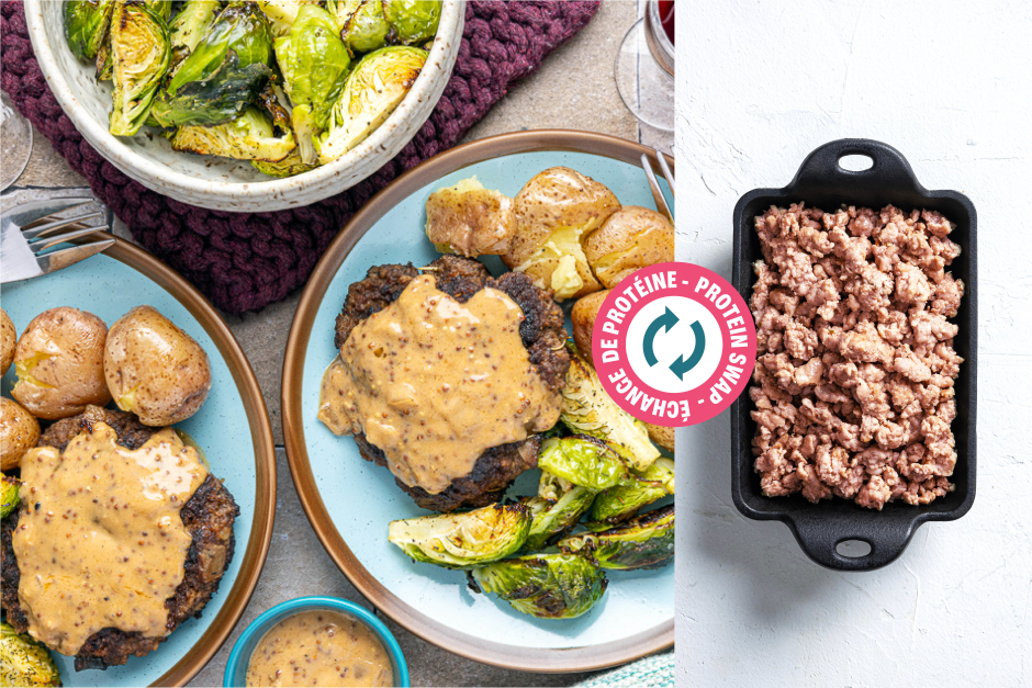 Protein Swap | Browned Pork Patties with Creamy Whole-Grain Mustard Sauce